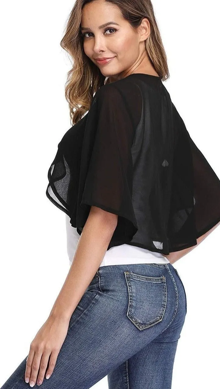 Half Sleeve Sheer Soft Chiffon Bolero-many colors