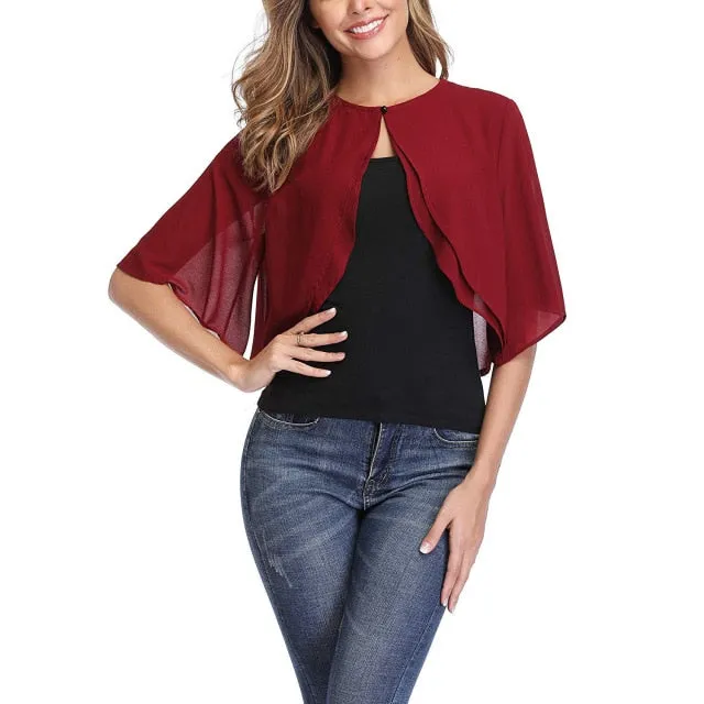 Half Sleeve Sheer Soft Chiffon Bolero-many colors