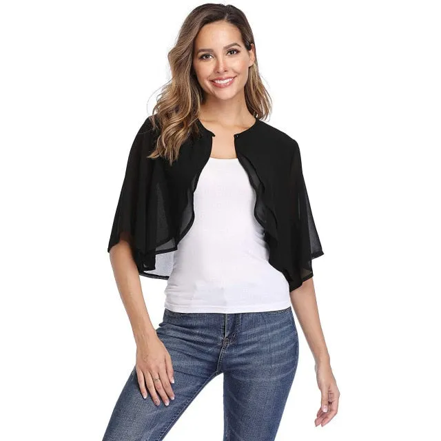 Half Sleeve Sheer Soft Chiffon Bolero-many colors