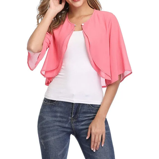 Half Sleeve Sheer Soft Chiffon Bolero-many colors
