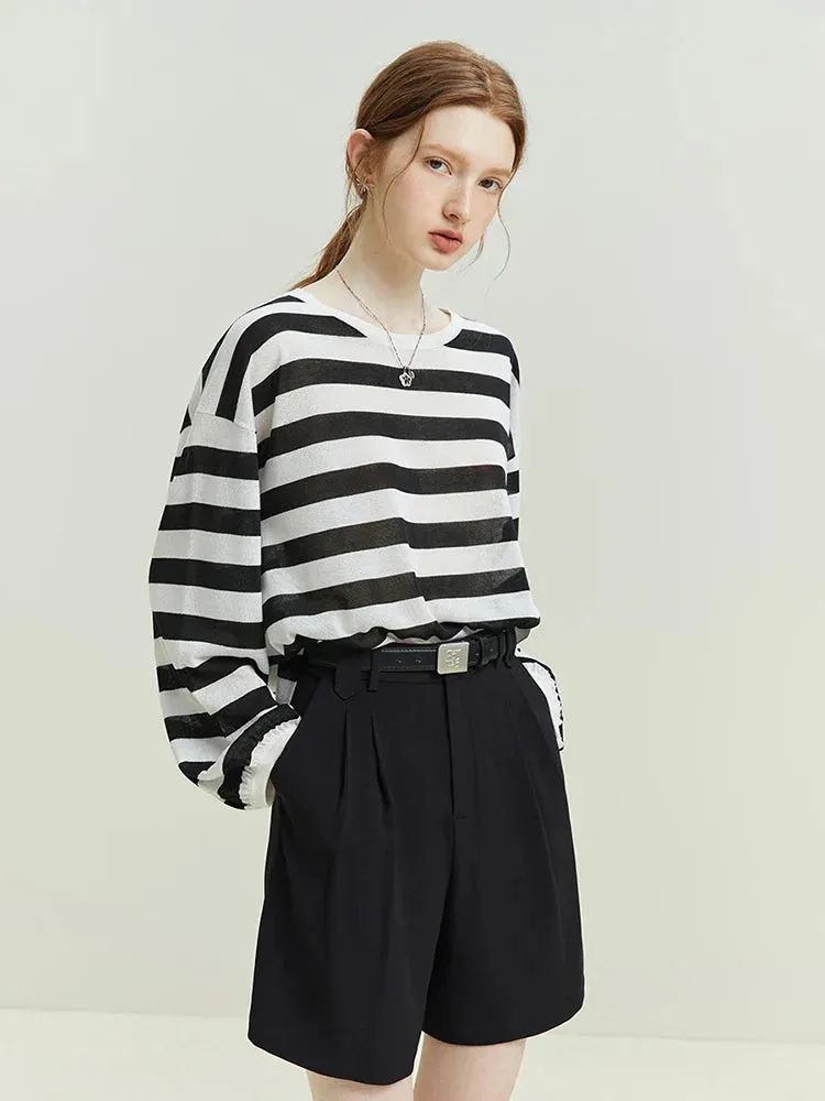 High Waist Pleated Twill Shorts
