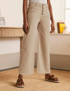 Horn Button Wide Leg Jeans-Linen