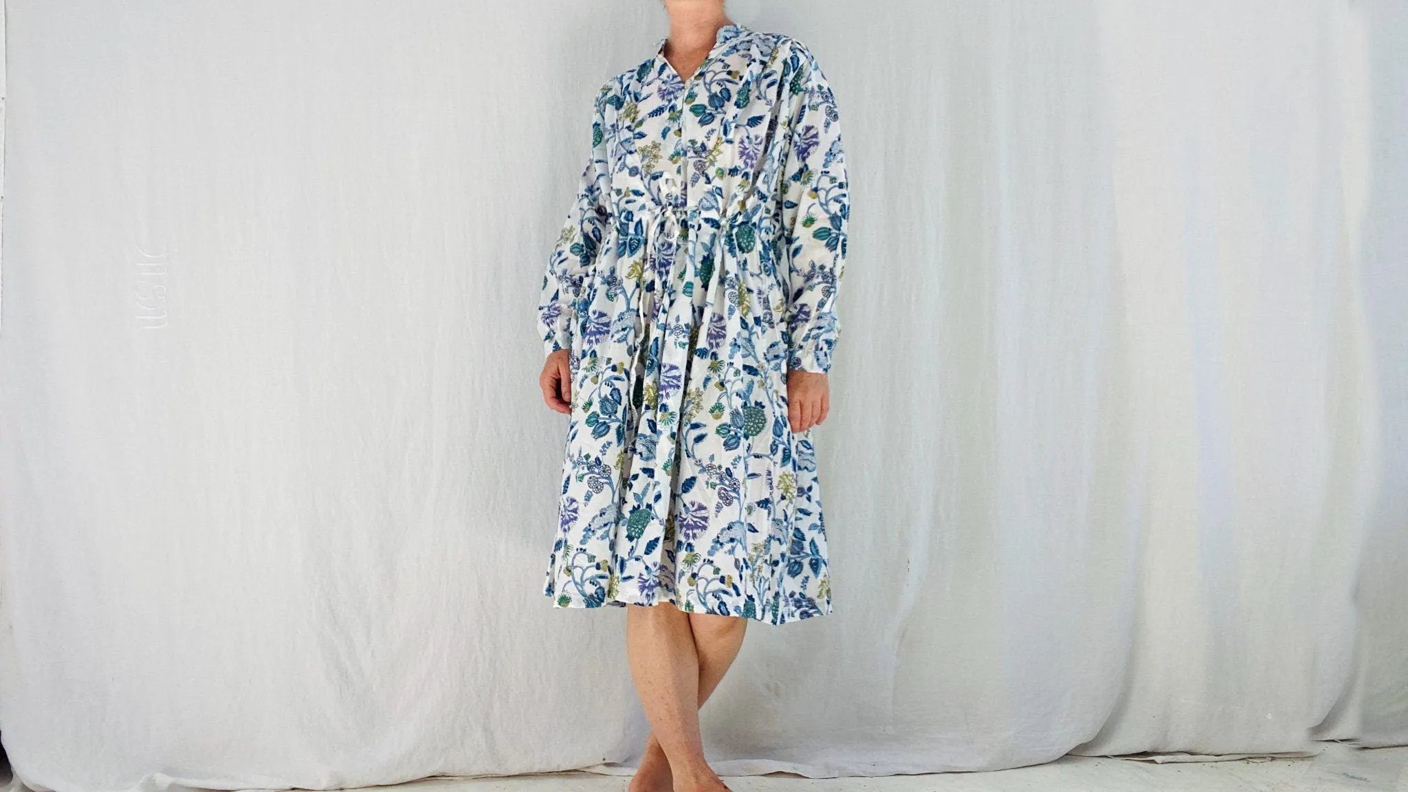 Indian Gauze Dress. Shirt Dress. Block S-L