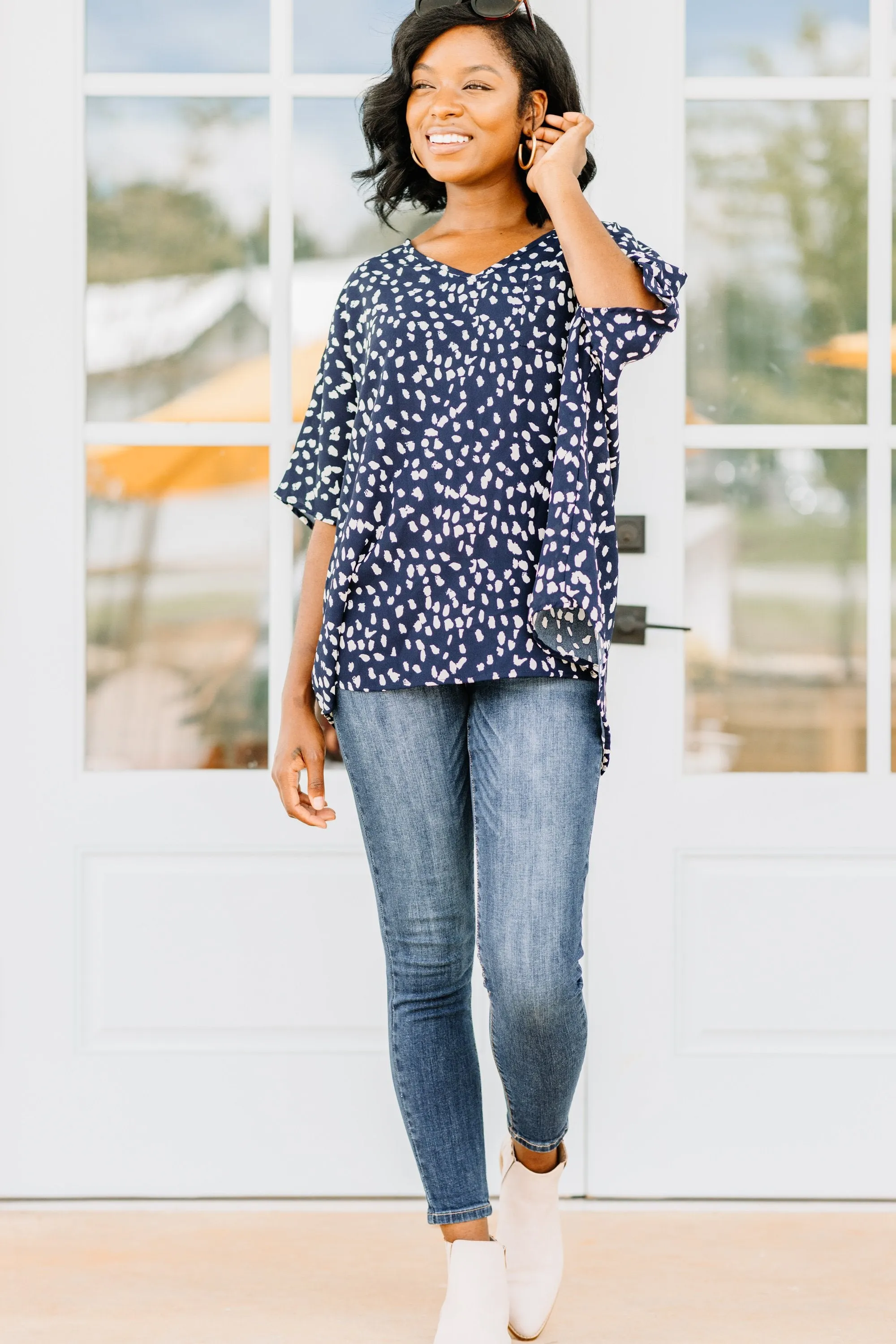 It's All Good Navy Blue Spotted Leopard Top