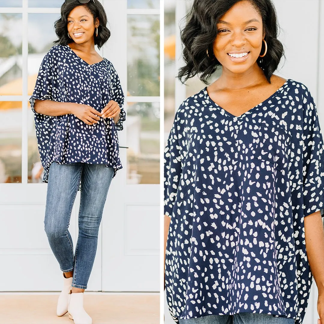 It's All Good Navy Blue Spotted Leopard Top