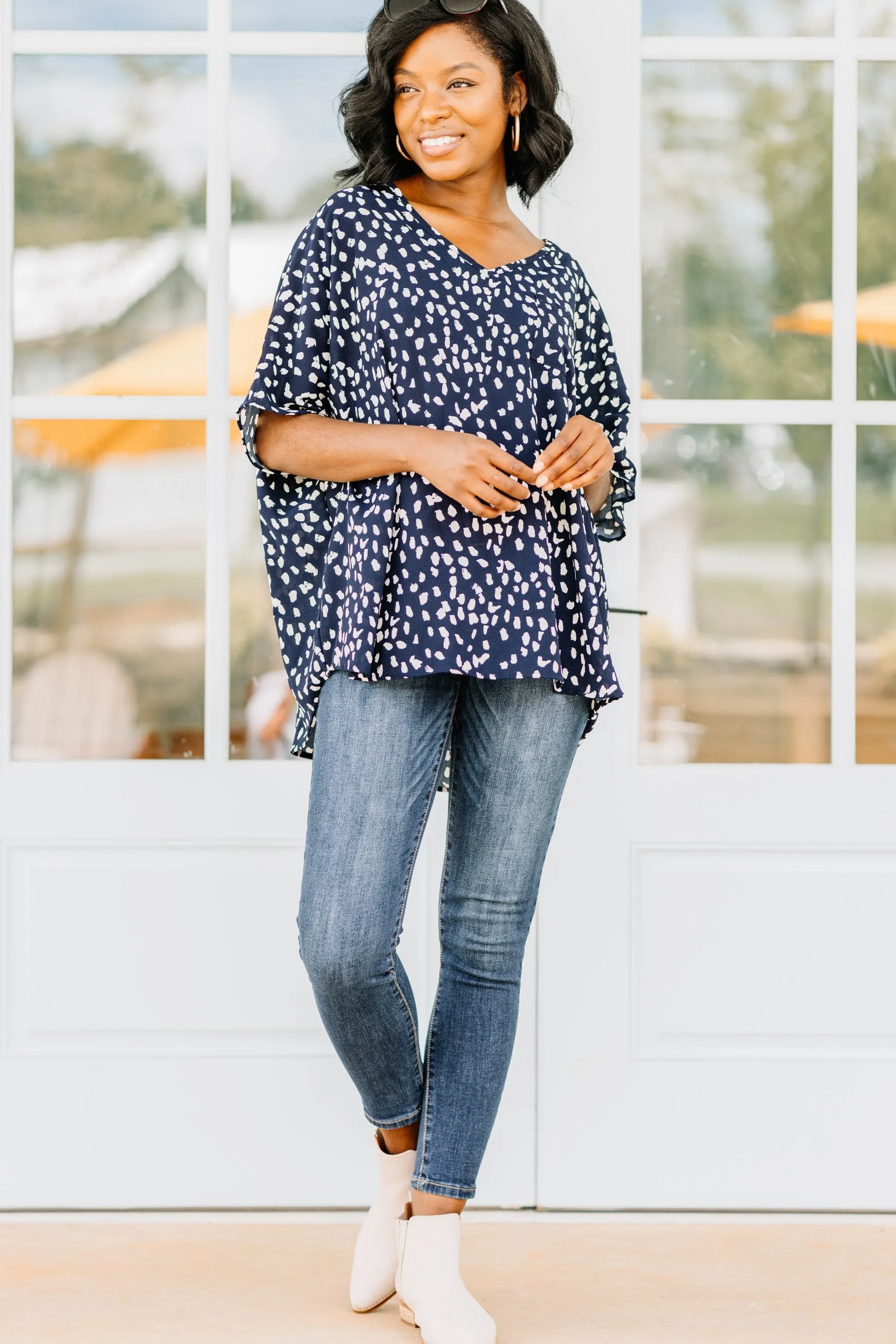 It's All Good Navy Blue Spotted Leopard Top