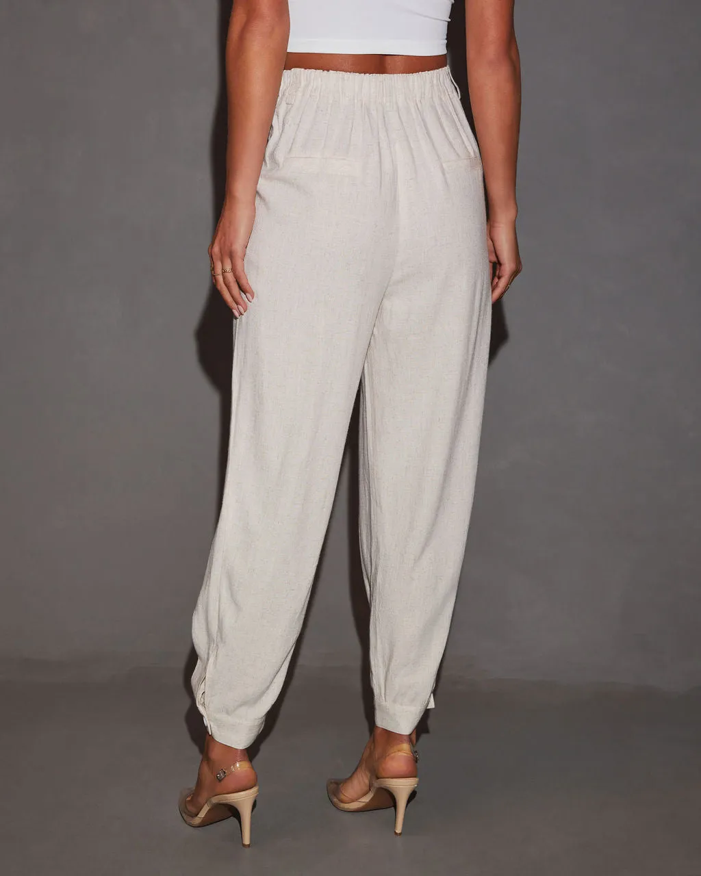 Karson High Rise Pleated Tapered Leg Linen Pant