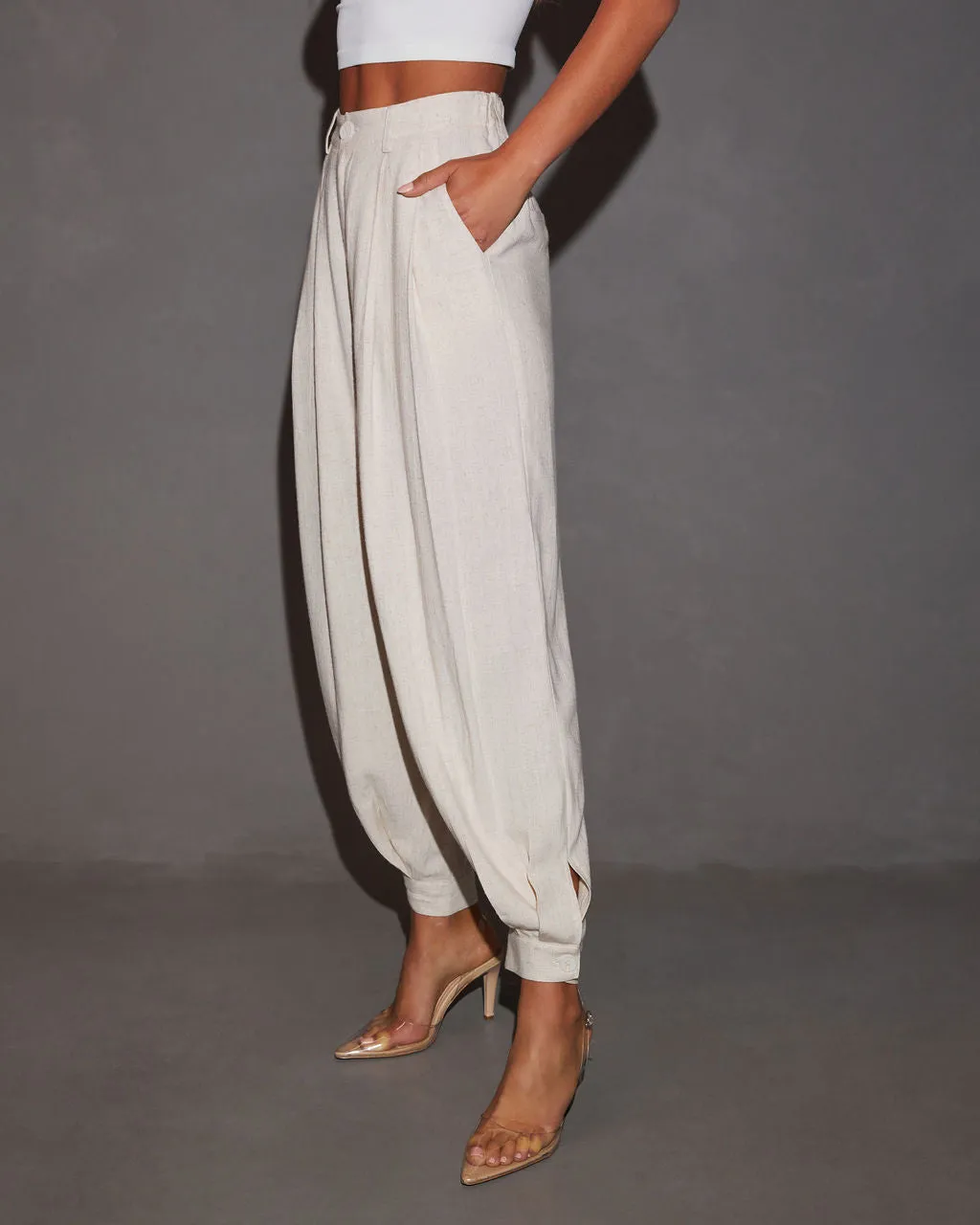 Karson High Rise Pleated Tapered Leg Linen Pant