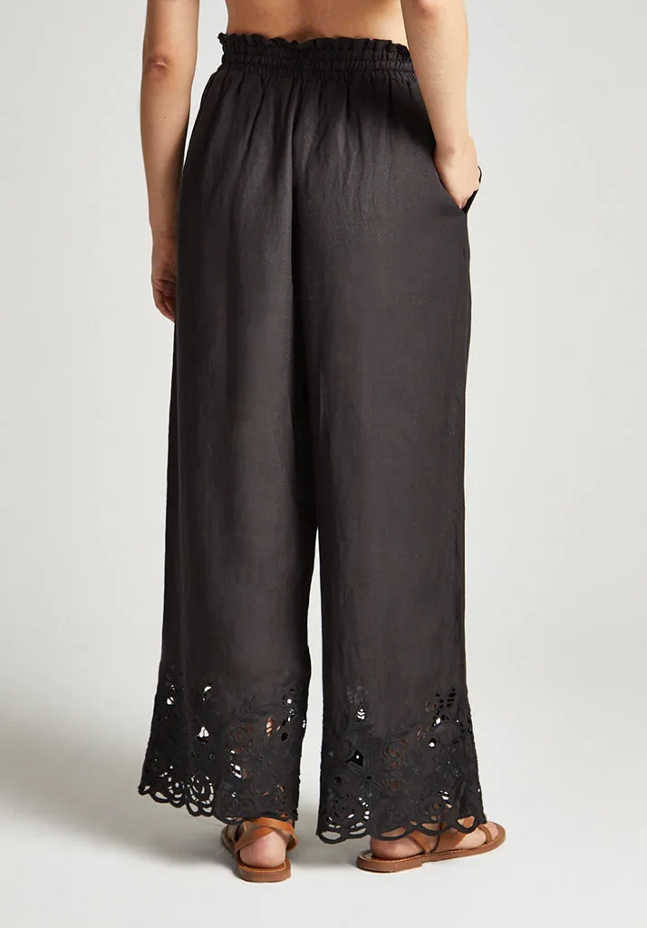 Laya Wide Leg Cutwork Trouser In Black