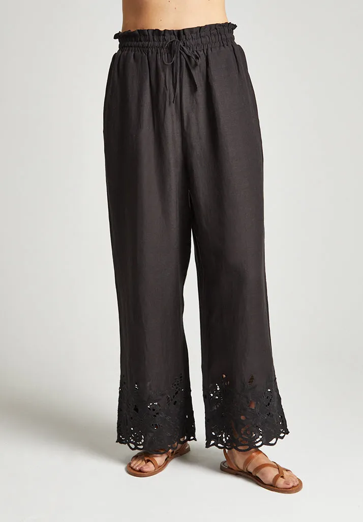 Laya Wide Leg Cutwork Trouser In Black