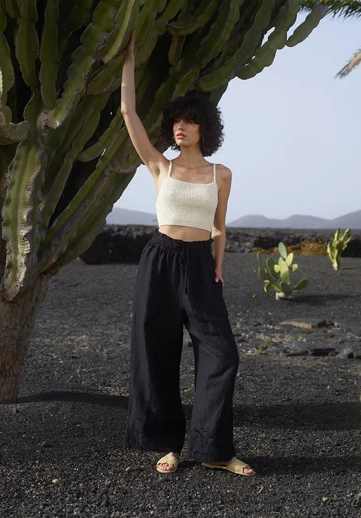 Laya Wide Leg Cutwork Trouser In Black