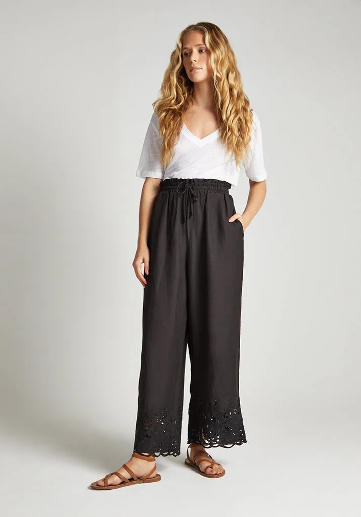 Laya Wide Leg Cutwork Trouser In Black