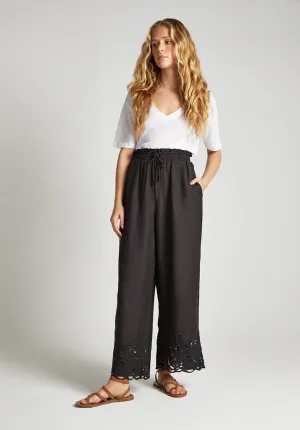 Laya Wide Leg Cutwork Trouser In Black