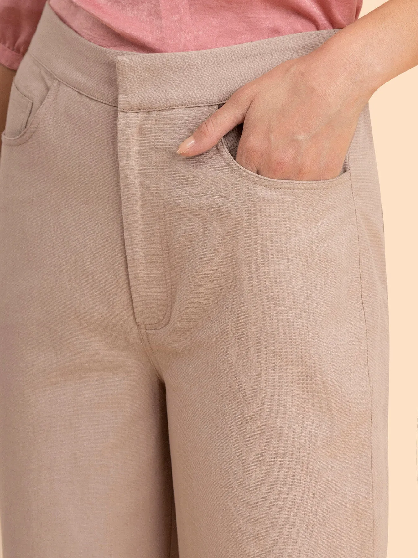 Linen Wide-Leg Trousers - Beige