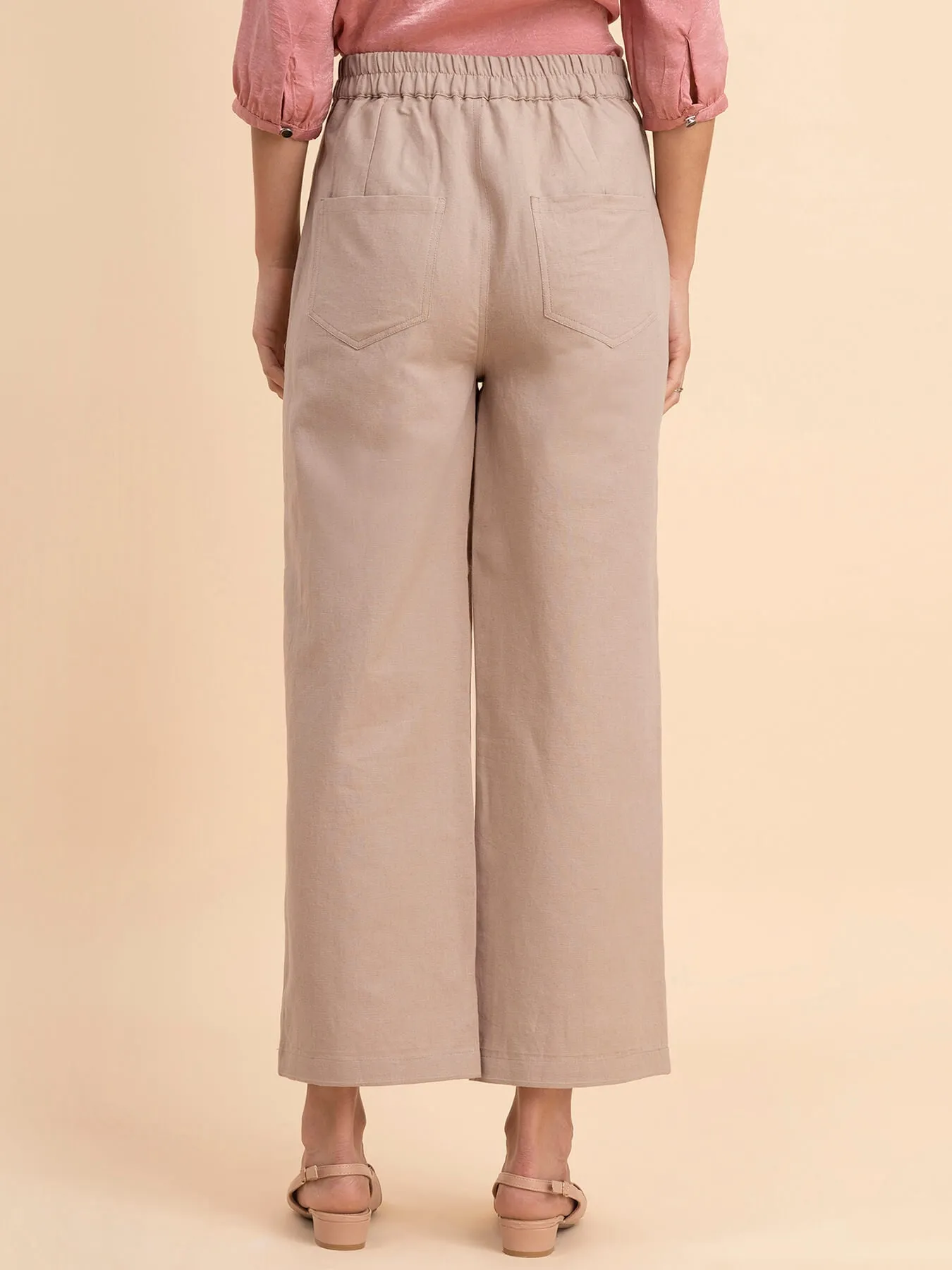 Linen Wide-Leg Trousers - Beige