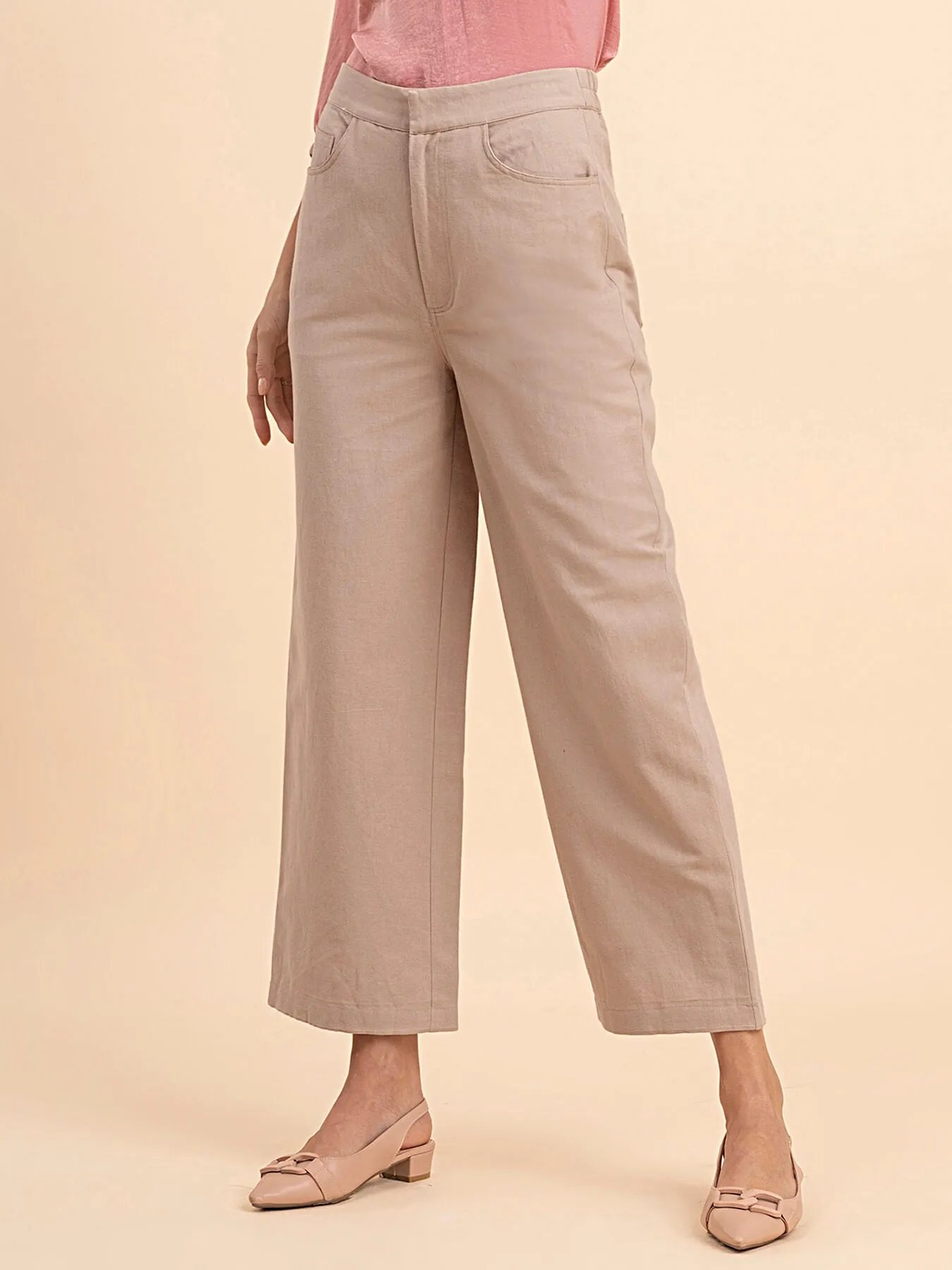 Linen Wide-Leg Trousers - Beige