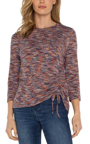 Liverpool 3/4 Sleeve Scoop Neck Knit Top w/ Asymmetrical Tie Detail (Carnelian Multi)