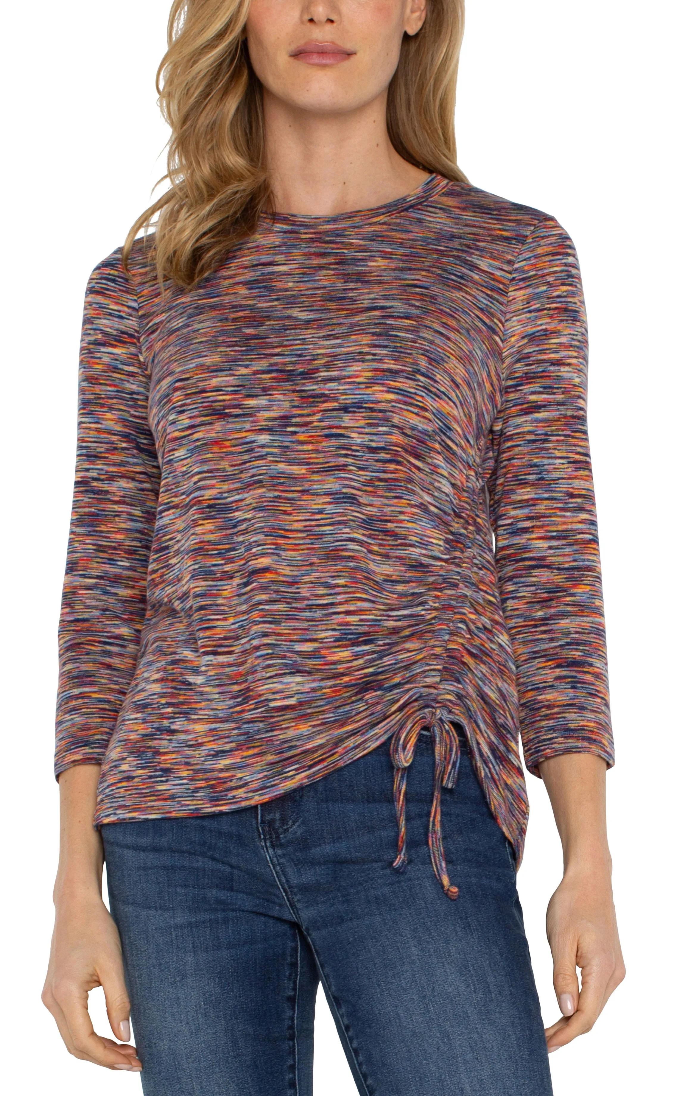 Liverpool 3/4 Sleeve Scoop Neck Knit Top w/ Asymmetrical Tie Detail (Carnelian Multi)