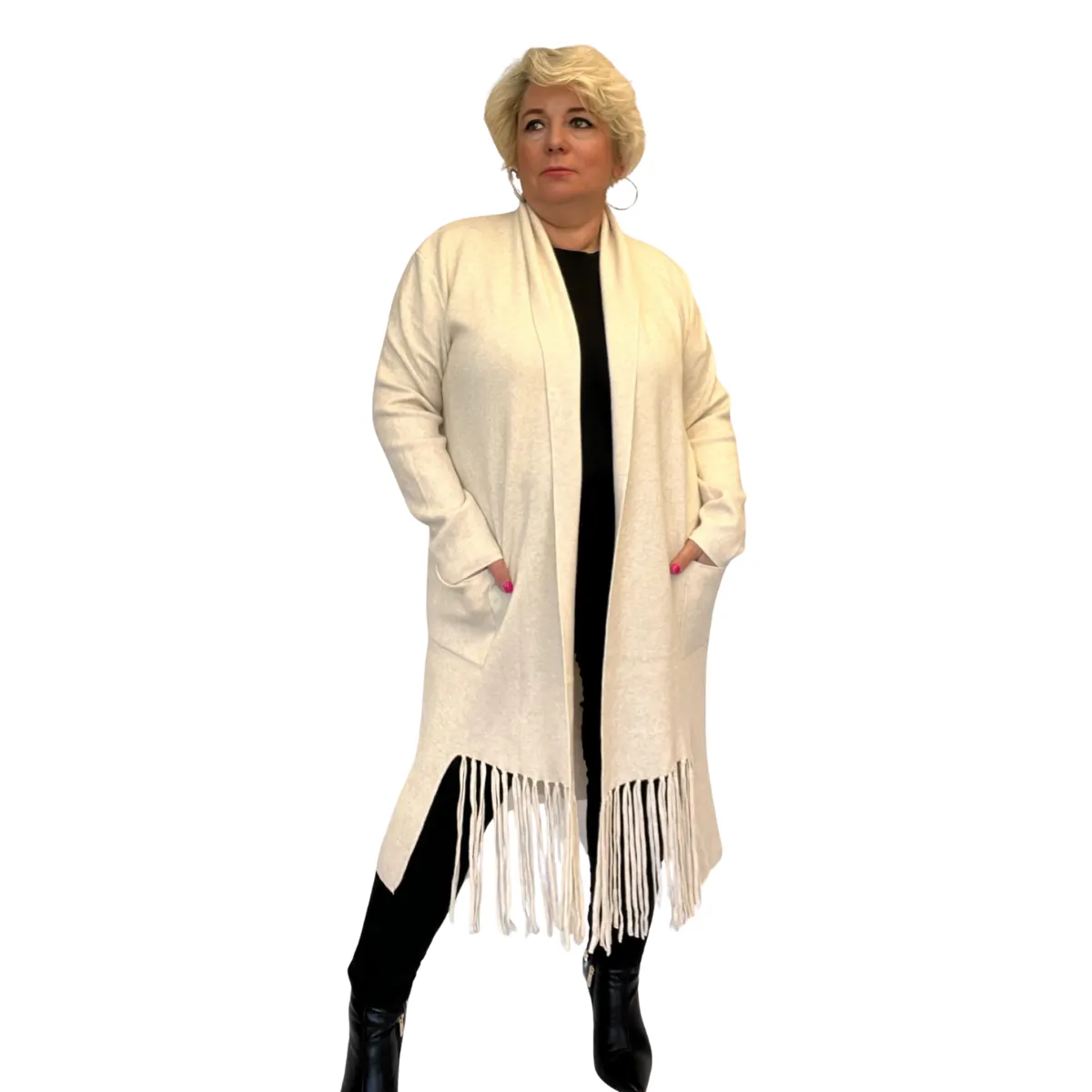 LUXURY DUSTER CARDIGAN WITH TASSEL HEM