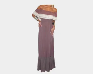 Mauve Pourpre Slit Off-Shoulder Ruffle Lace Dress - The Monaco II