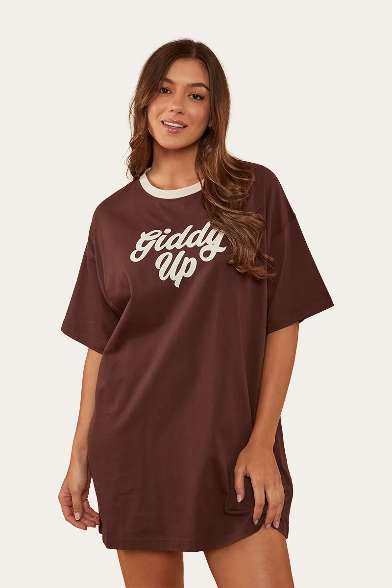 Melrose Womens T-Shirt Dress - Chocolate