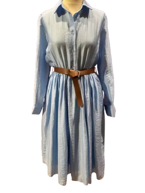 Midi Dress With Belt Pale Blue