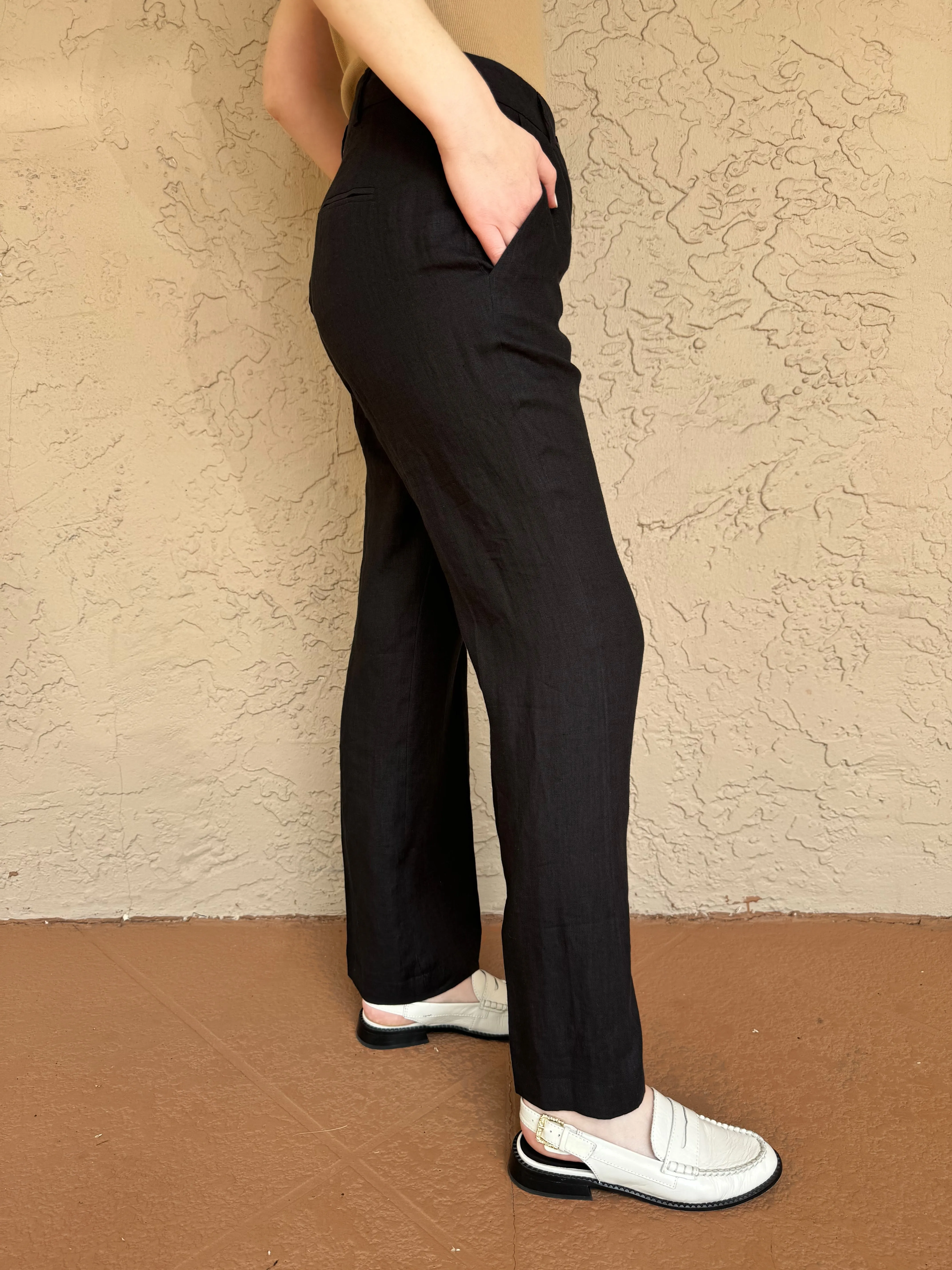 Muschio Cropped Flared-Leg Linen Pants - Black