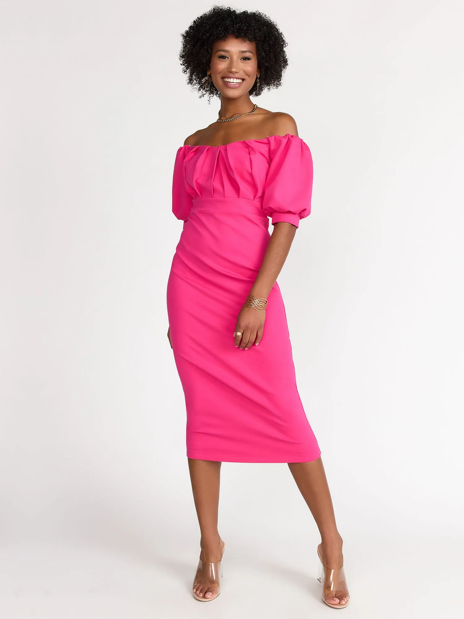 Off Shoulder Pleated Dress - Lena
