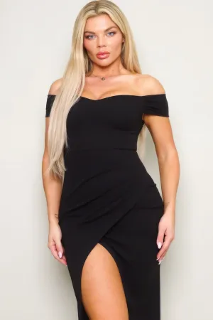 Off Shoulder Techno Crepe Midi Dress