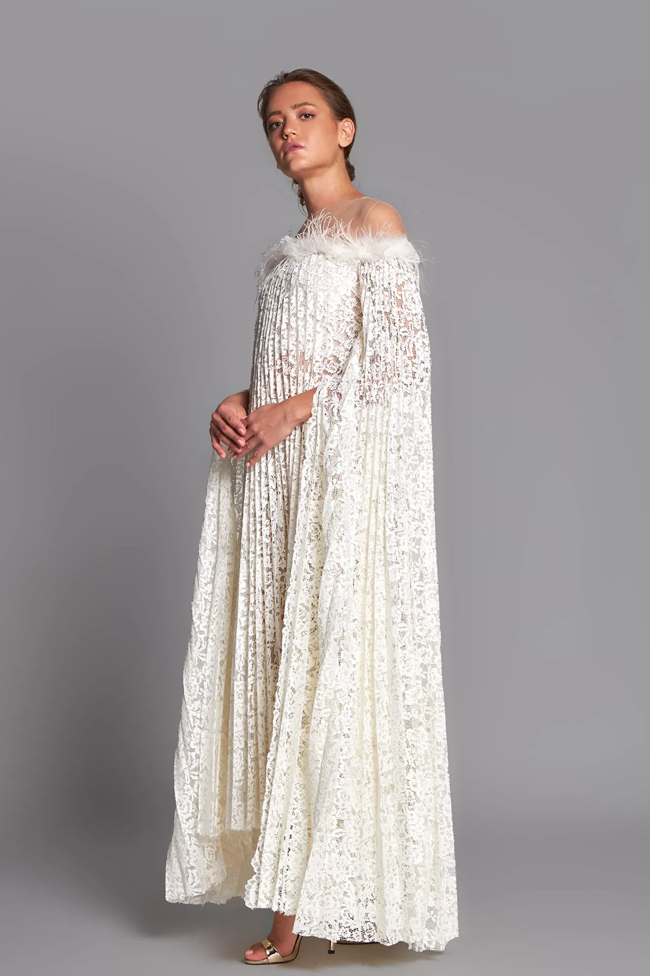 Off-The-Shoulder Midi Dress with Cape Sleeves