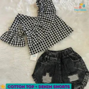 One Shoulder Denim Shorts Set