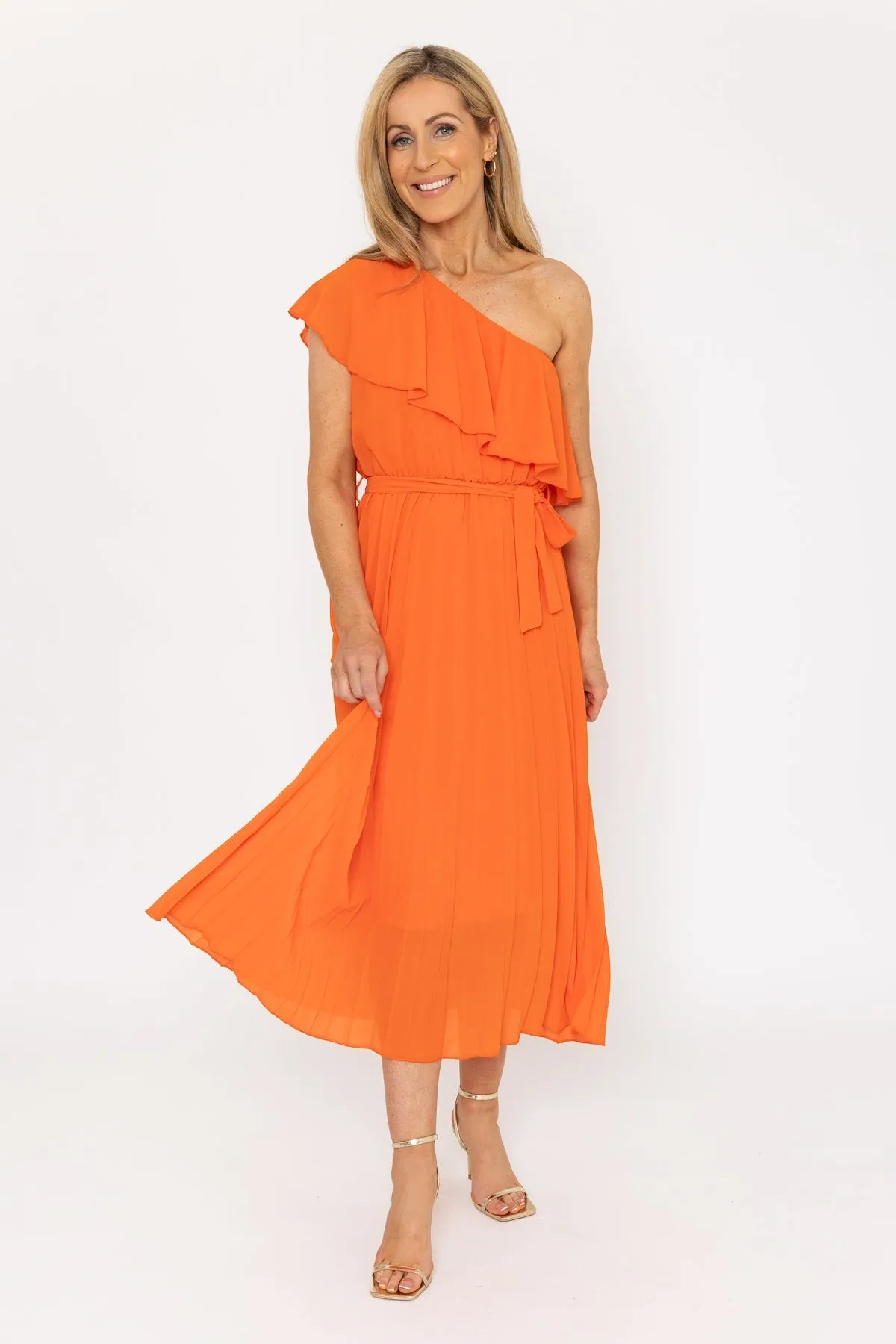 One Shoulder Midi Dress in Orange