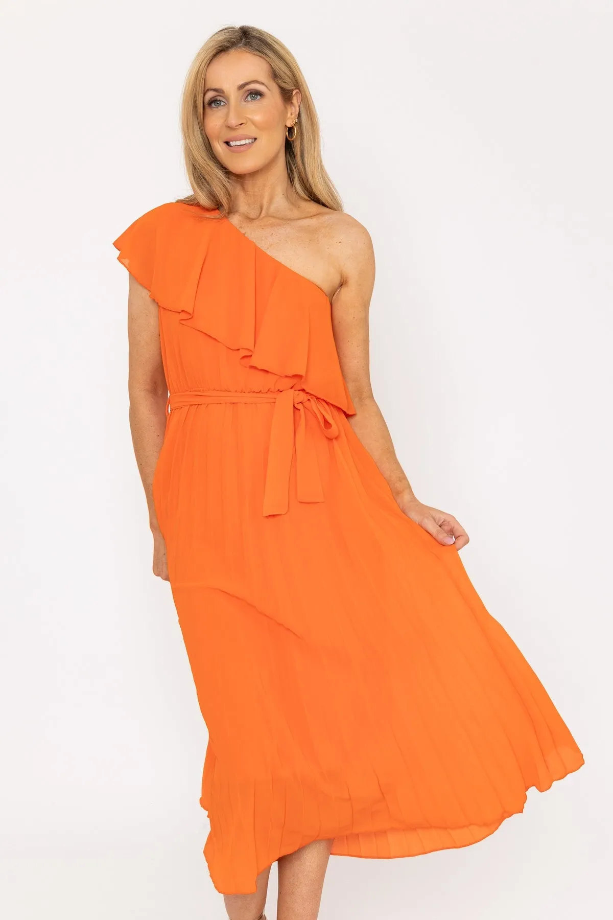 One Shoulder Midi Dress in Orange
