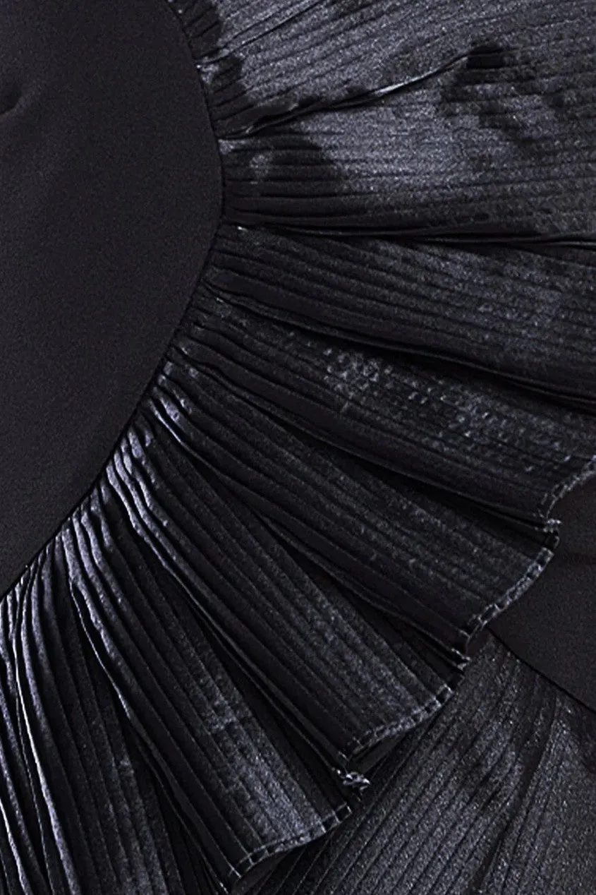 One Shoulder Pleated Fan Midi Dress - Black by Goddiva