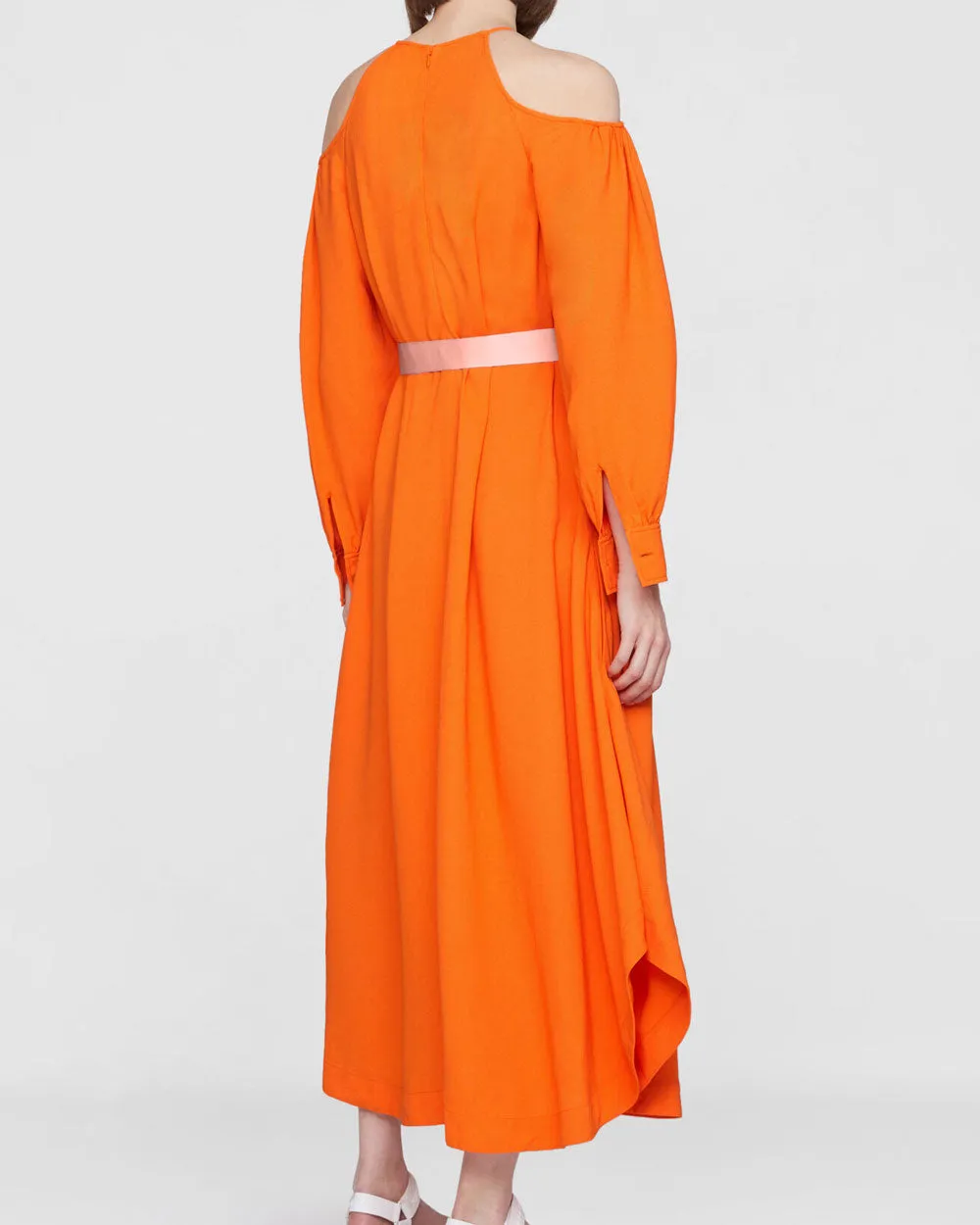 Orange Open Shoulder Belted Midi Dress