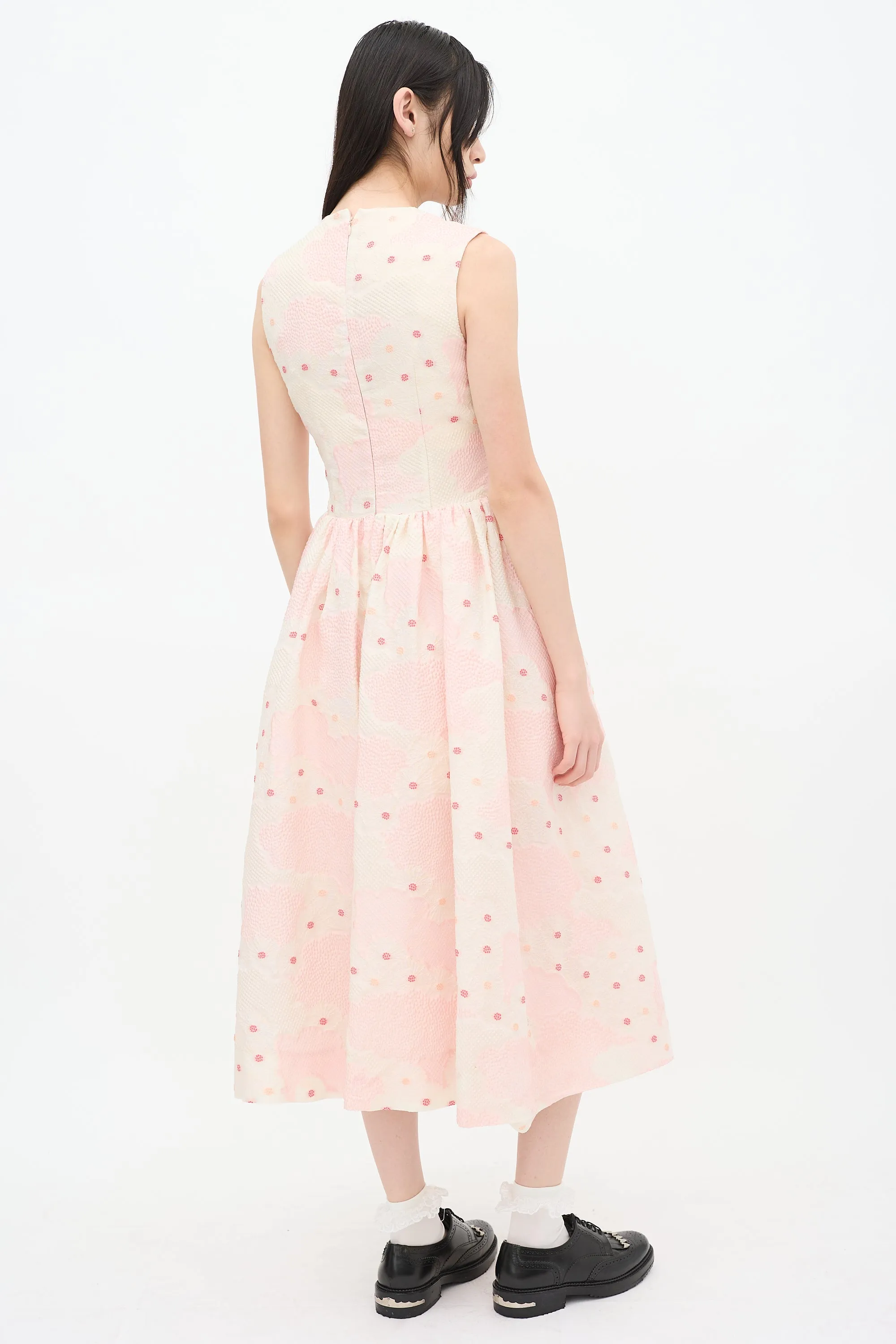 Pink & Cream Textured Floral A-Line Dress