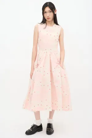 Pink & Cream Textured Floral A-Line Dress