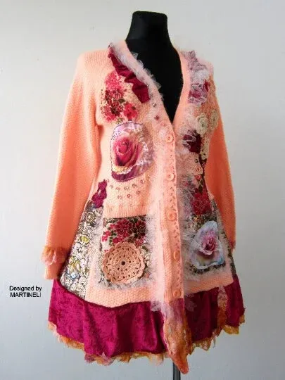 Pink Knit Cardigan,XL Gypsy Floral Embroidered Cardigan