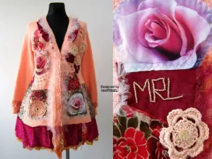 Pink Knit Cardigan,XL Gypsy Floral Embroidered Cardigan
