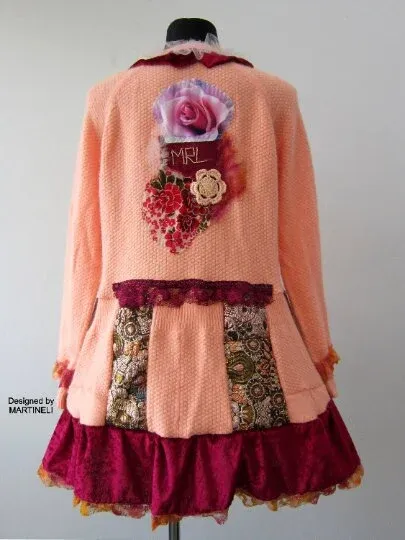 Pink Knit Cardigan,XL Gypsy Floral Embroidered Cardigan