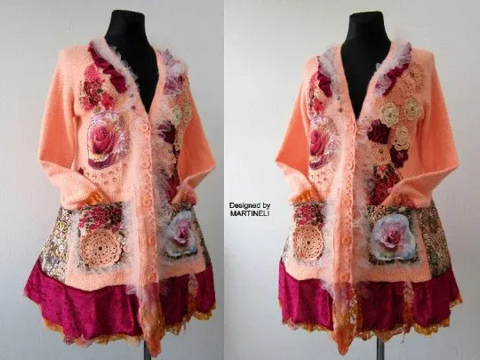 Pink Knit Cardigan,XL Gypsy Floral Embroidered Cardigan