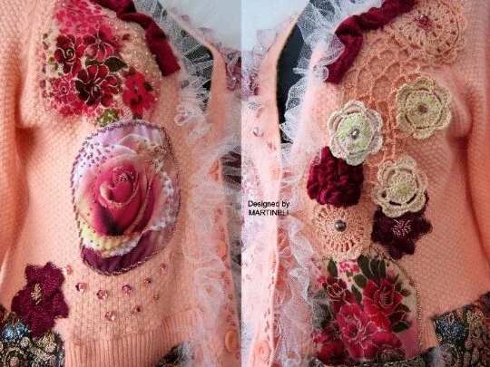 Pink Knit Cardigan,XL Gypsy Floral Embroidered Cardigan