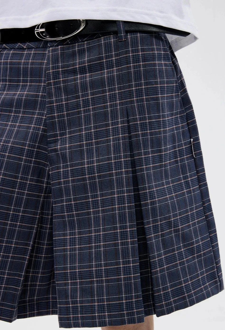 Plaid Pleated Bermuda Shorts