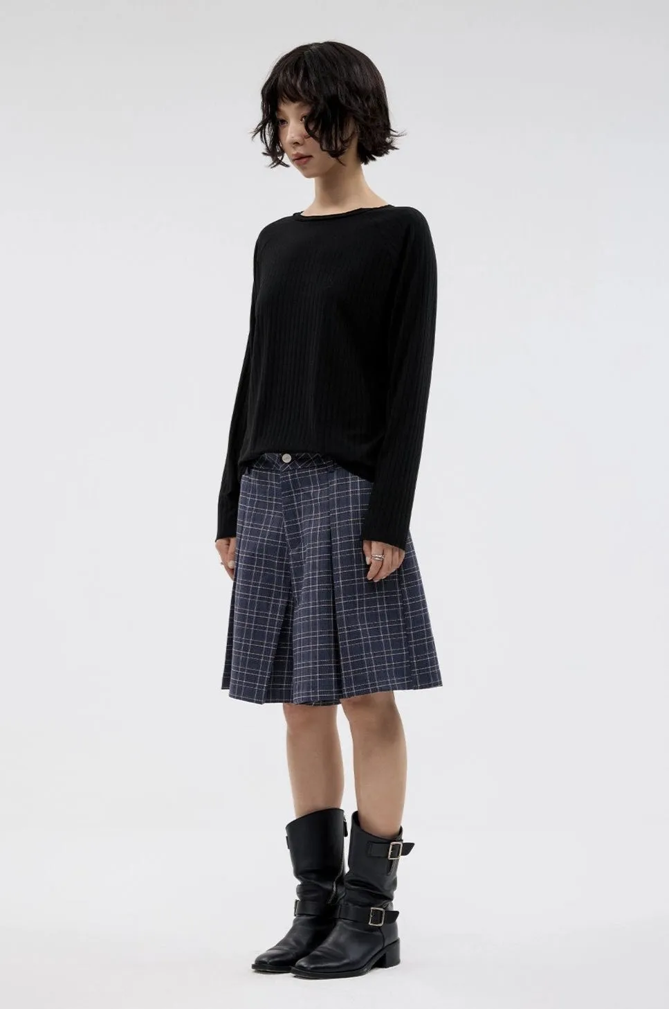 Plaid Pleated Bermuda Shorts