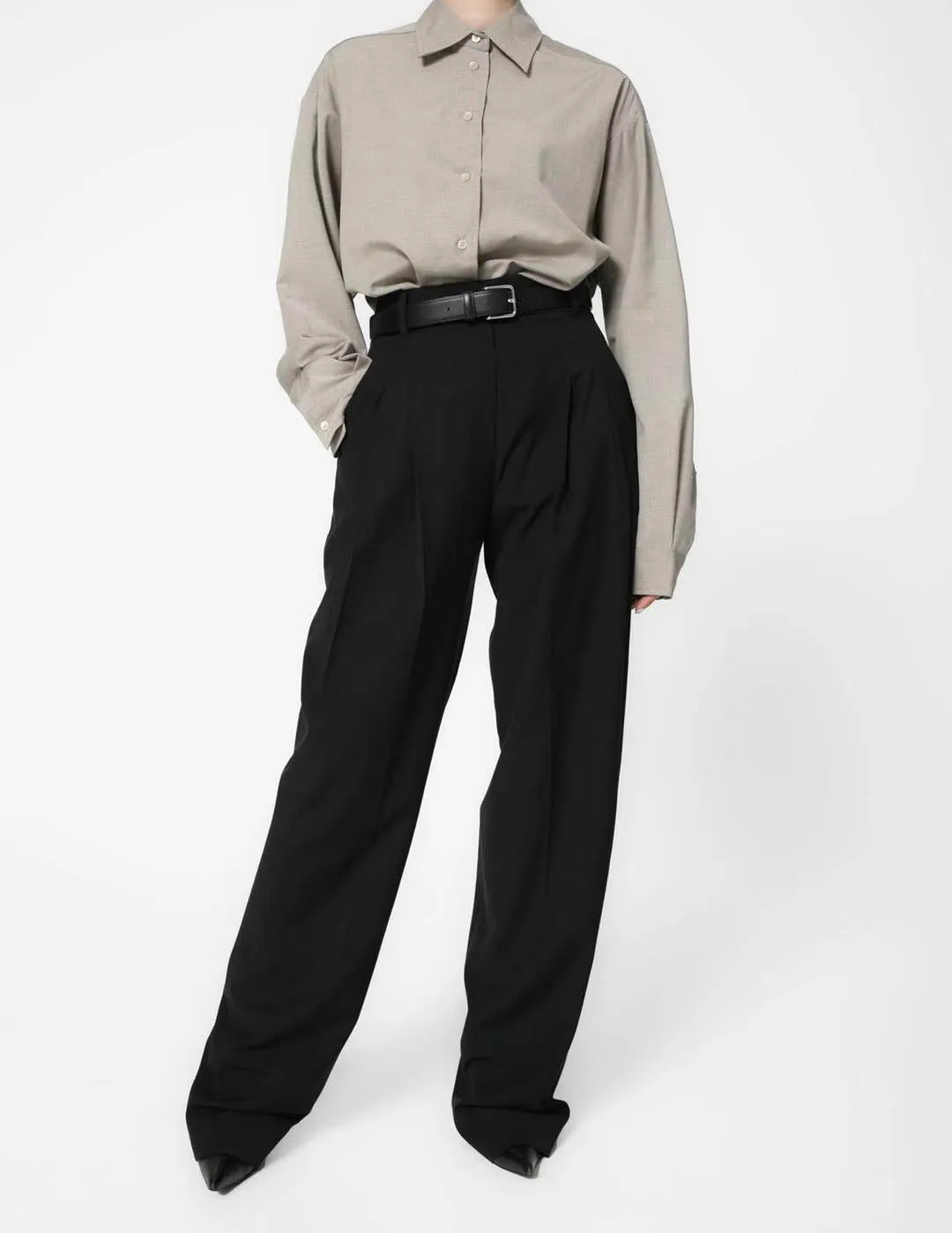 PLEATED WIDE LEG TROUSERS BLACK