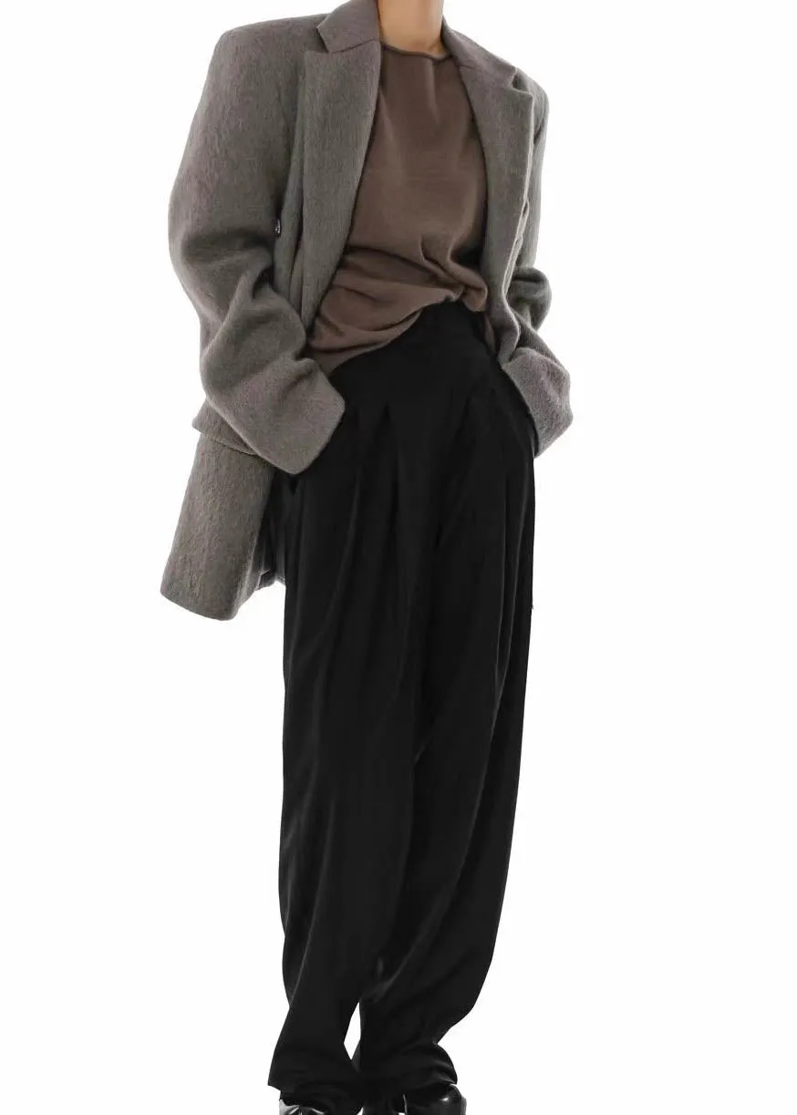 PLEATED WIDE LEG TROUSERS BLACK