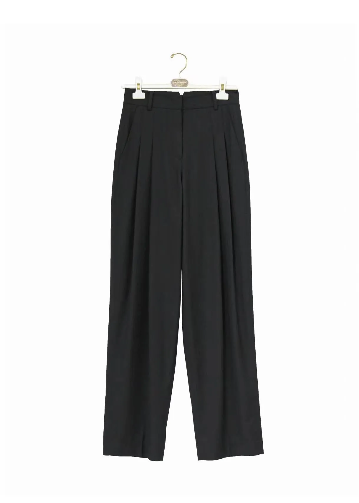 PLEATED WIDE LEG TROUSERS BLACK