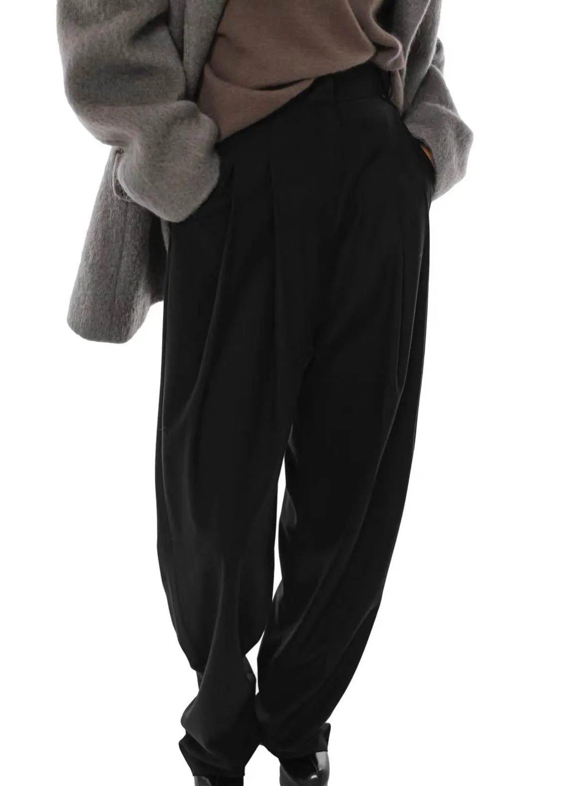 PLEATED WIDE LEG TROUSERS BLACK