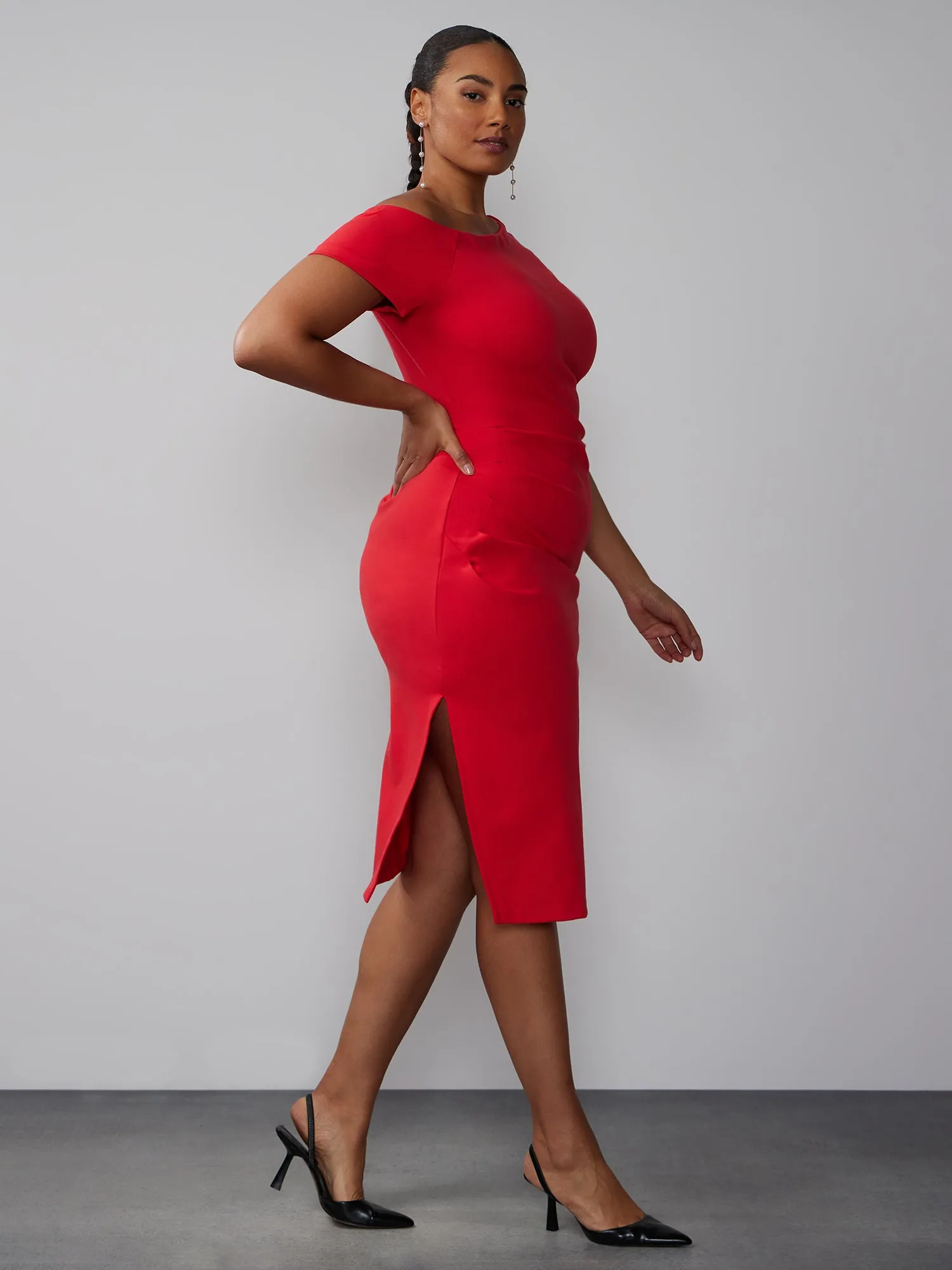 Plus One Shoulder Side Slit Sheath Dress