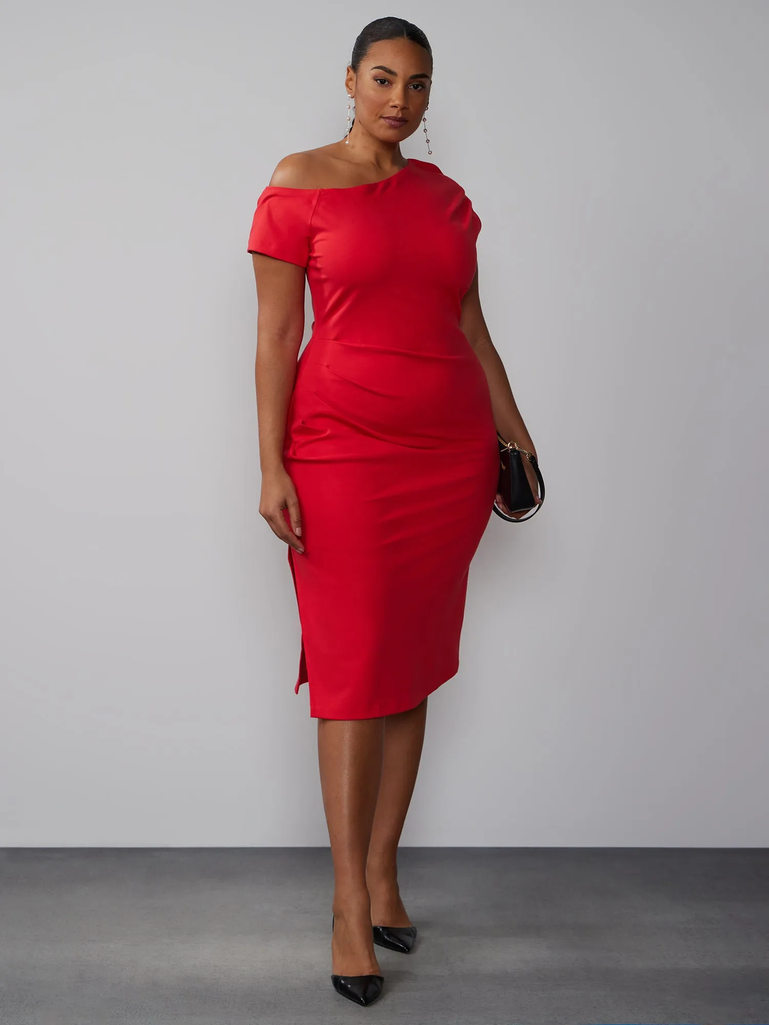 Plus One Shoulder Side Slit Sheath Dress
